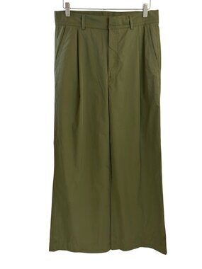 Massimo Dutti Olive Green Pleated Wide Leg Full Length Trousers 40 sz 8